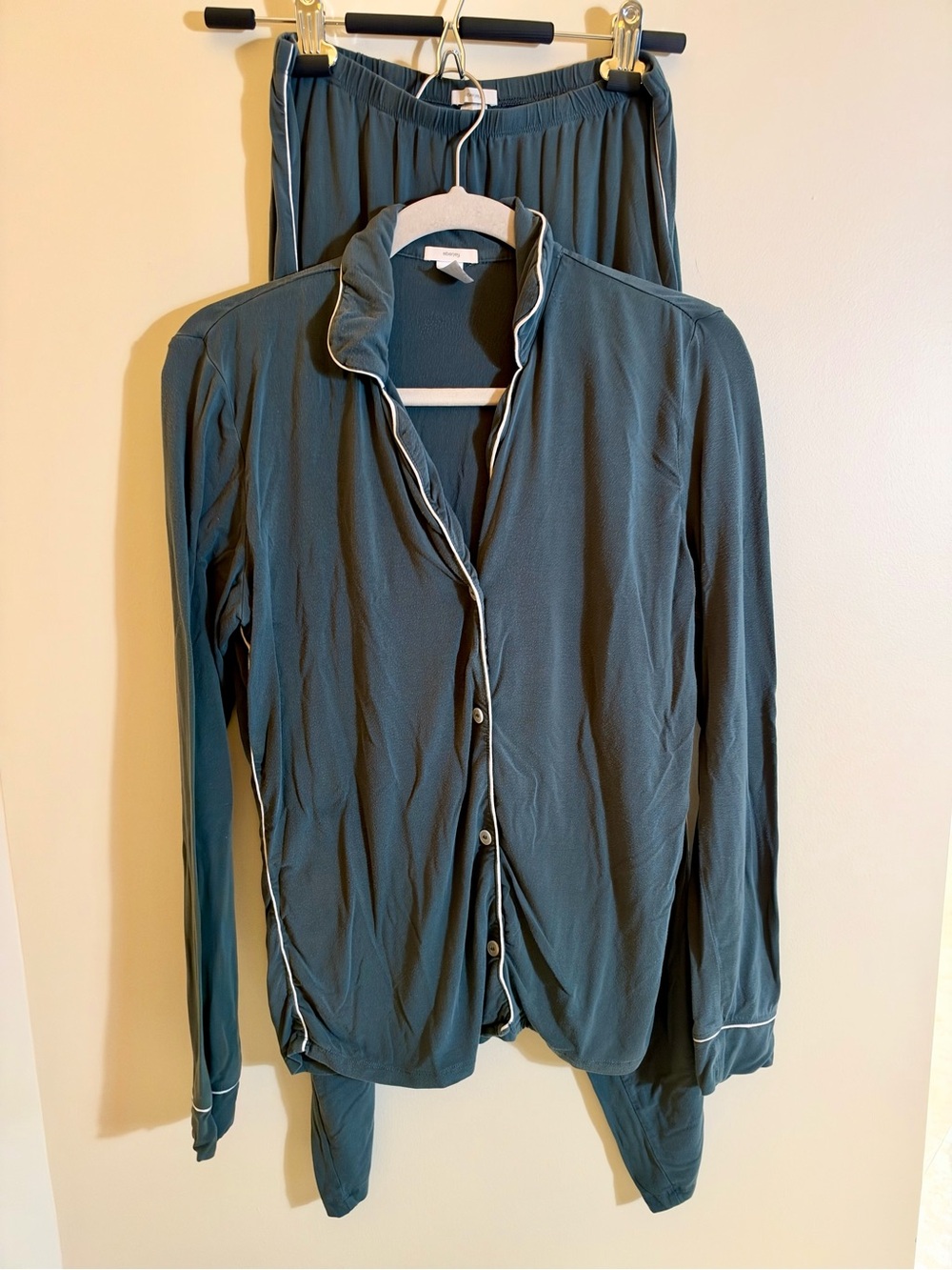 Eberjey Gisele Tuxedo Slim Pajama Long sleeve top and pants matching set XS